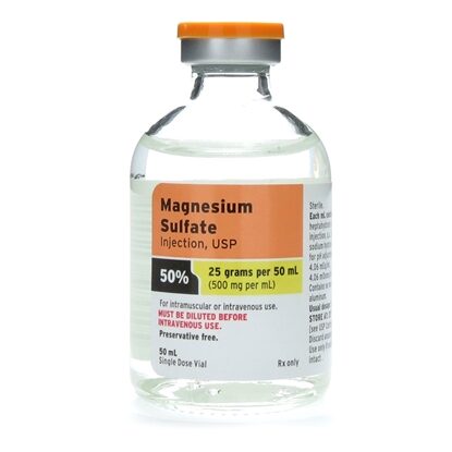 Magnesium Sulfate 50% Injection 500 mg/mL, Single Dose Vial 50 mL, Each