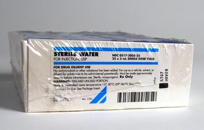 Sterile Water Injection, Single Dose Vial 5 mL, 25/Tray