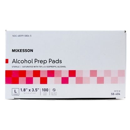 Alcohol Prep Pads, Sterile, McKesson, 1.8 x 3.5'', Large, 100/Box