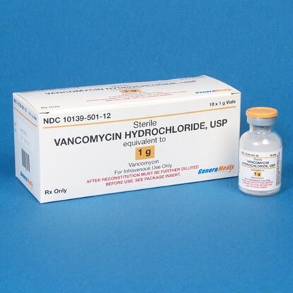 Vancomycin Hydrochloride Injection 1 g/Vial, Single Dose Vial 20 mL, 10/Tray