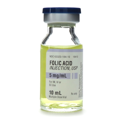 Folic Acid Injection 5 mg/mL, Multiple Dose Vial 10 mL, Each