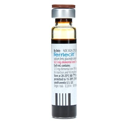 Ferrlecit® Sodium Ferric Gluconate Complex (IV Iron) Injection 62.5 mg/5 mL, Single Dose Vial 5 mL, 10/Tray