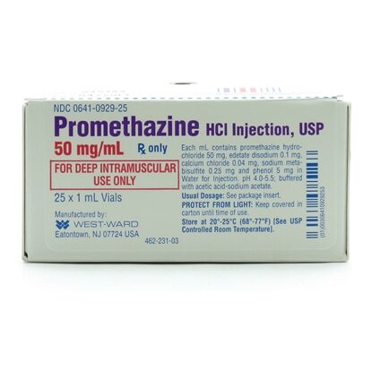 Promethazine HCl Injection 50 mg/mL, Single Dose Vial 1 mL, 25/Tray