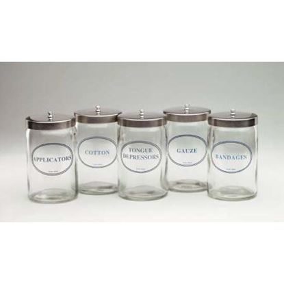 Jar, Sundry, Glass with Stainless Steel Lid, 7" x 4 1/4", Without Graduations, Labeled, Medi-Pak™, 5/Set