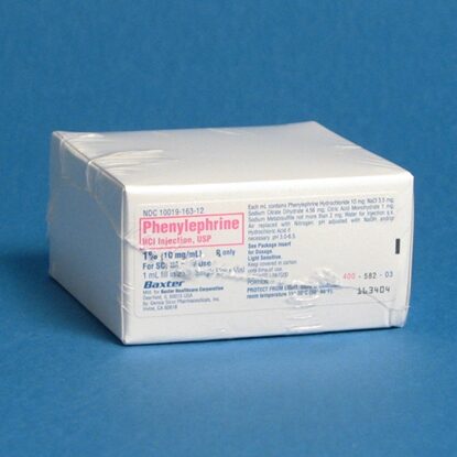 Phenylephrine HCl Injection 10 mg/mL, Single Dose Vial 1 mL, 25/Tray