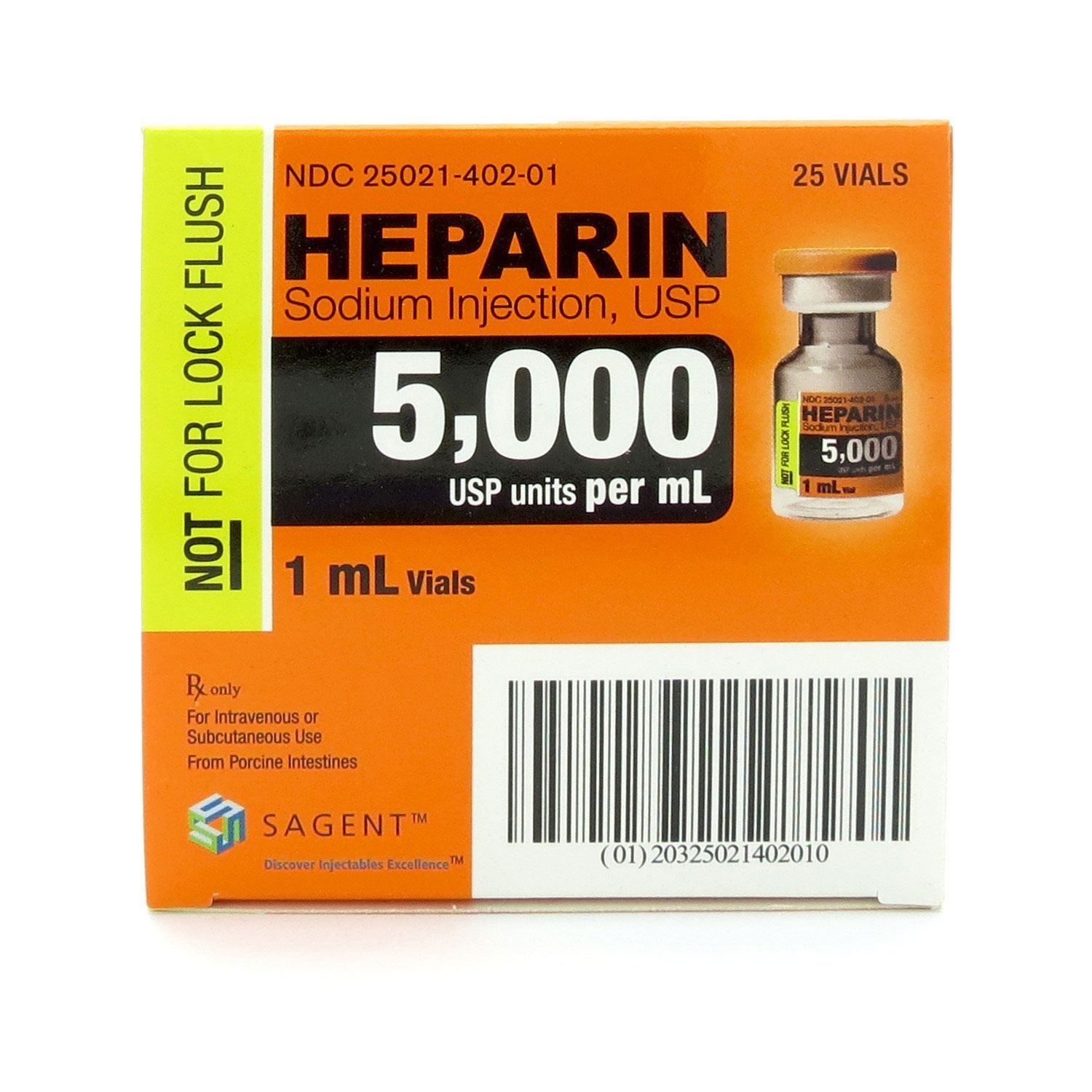 Heparin Sodium, 5,000U/mL, MDV, 1mL, 25 Vials/Tray | McGuff