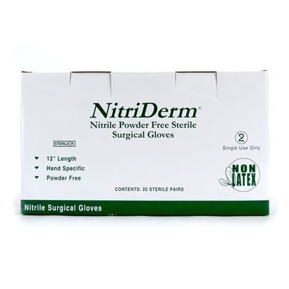 Gloves, Surgeon Sterile  Nitrile, Powder-free, Size 7.5,  Hand Specific,  Nitriderm, 25 Pairs/Box