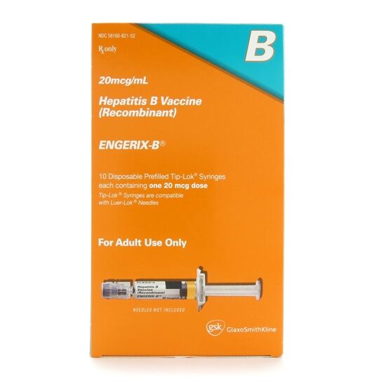 Vaccine Hepatitis B EngerixB Adult 20 mcgmL SDPF Syringe 1mL  Ships Next Day Air