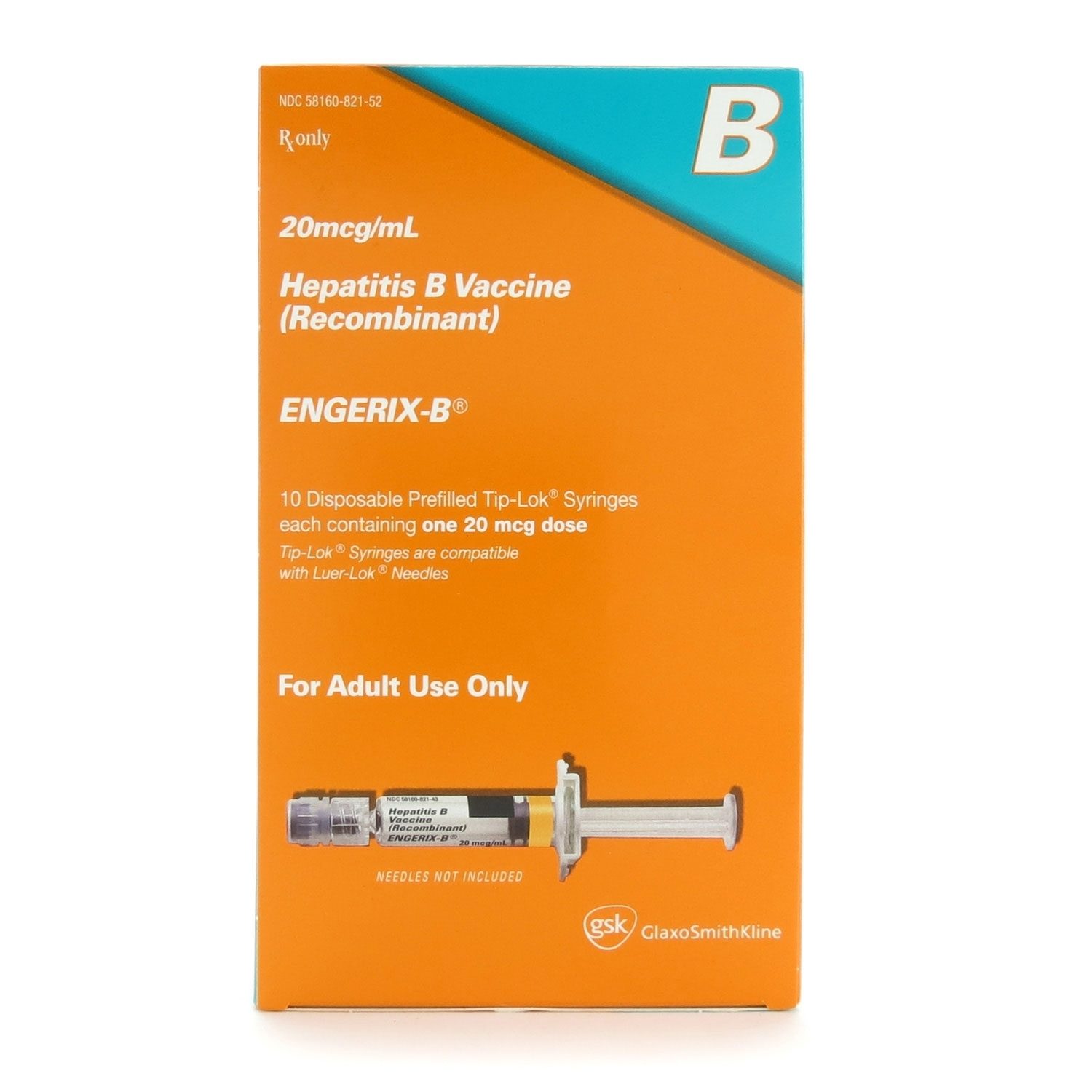 Vaccine, Hepatitis B, Engerix-B®, Adult 20 Mcg/mL, SDPF Syringe, 1mL ...