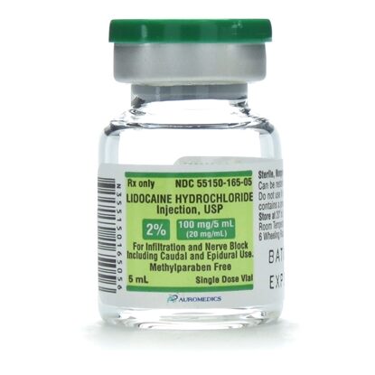 Lidocaine Injection 20 mg/mL, Single Dose Vial 5 mL, 10/Tray