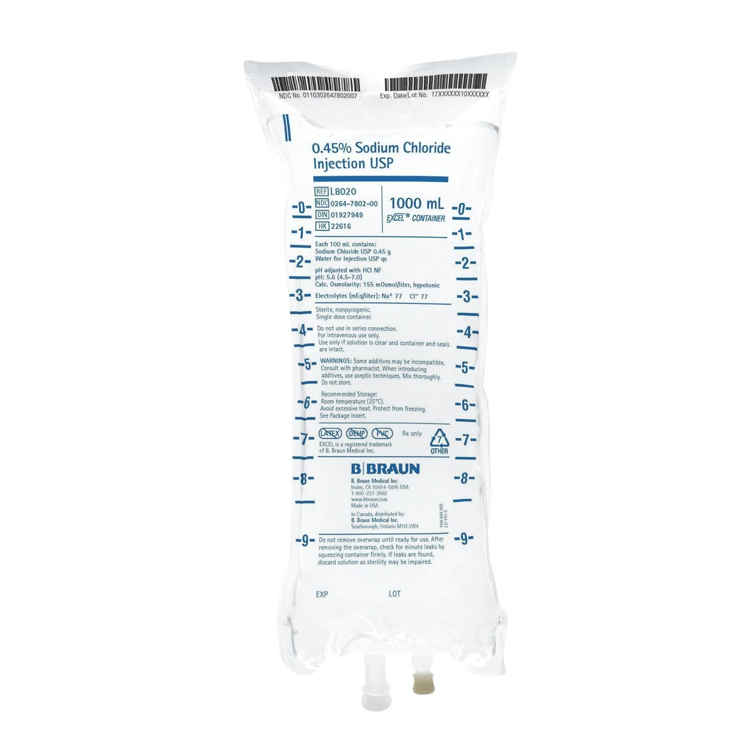 0.45% Sodium Chloride IV Solution Injection, 500 mL Excel® Bag, Latex ...