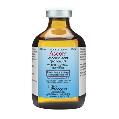 ASCOR® FDA-Approved Ascorbic Acid Injection (Vitamin C), USP, 500mg/mL, 50mL Vial
