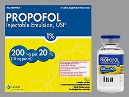 Propofol Injection 10 mg/mL, Single Dose Vial 20 mL, 25/Tray