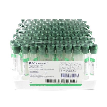 Vacutainer® Blood Collection Tube with Sodium Heparin, Green, 10 mL, 100/Package