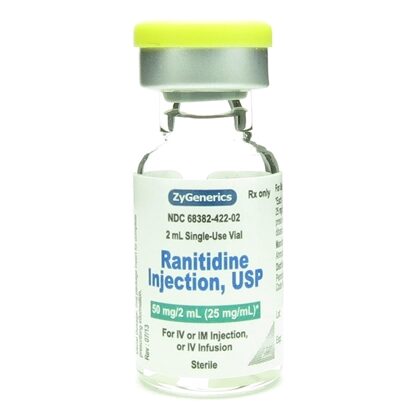 Ranitidine Injection 25 mg/mL, Single Dose Vial 2 mL, 10/Tray