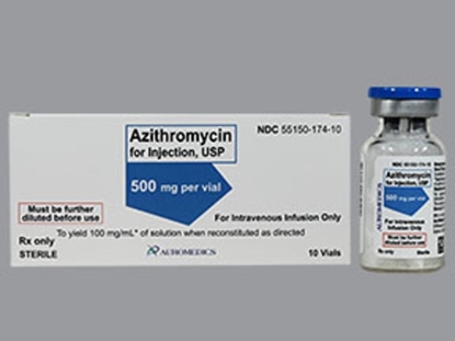 Azithromycin Injection 500 mg/Vial, Single Dose Vial 10 mL, 10/Tray