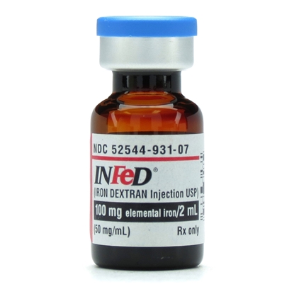 Infed® Iron Dextran Injection 50 mg/mL, Single Dose Vial 2 mL, Each