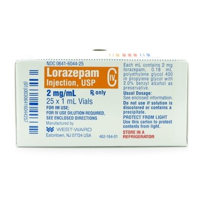 Lorazepam Injection 2 mg/mL, Single Dose Vial 1 mL, 25/Tray