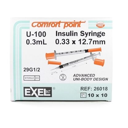 0.3cc Insulin Syringe, 29G x 1/2", Exel Comfort Point,  100/Box
