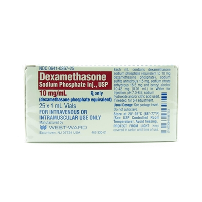 Dexamethasone Sodium Phosphate Injection 10 mg/mL, Single Dose Vial 1 mL, 25/Tray