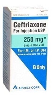 Ceftriaxone Injection 250 mg, Single Dose Vial 10 mL, Each