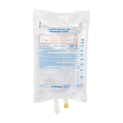 Sterile Water IV Solution Injection, 500 mL Excel® Bag, Latex/PVC/DEPH-free, Each