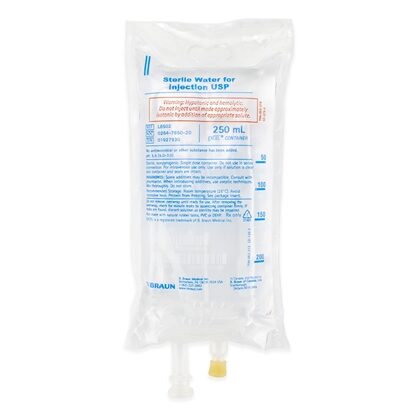 Sterile Water IV Solution Injection, 250 mL Excel® Bag, Latex/PVC/DEPH-free, Each