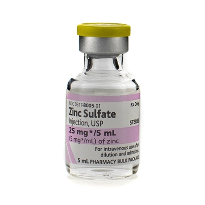 Zinc Sulfate Injection 5 mg/mL, Single Dose Vial 5 mL, Each