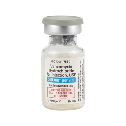 Vancomycin Hydrochloride Injection 500 mg/Vial, Single Dose Vial 10 mL, 10/Tray