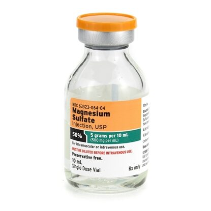 50% Magnesium Sulfate Injection 500 mg/mL, Single Dose Vial 10 mL, Each