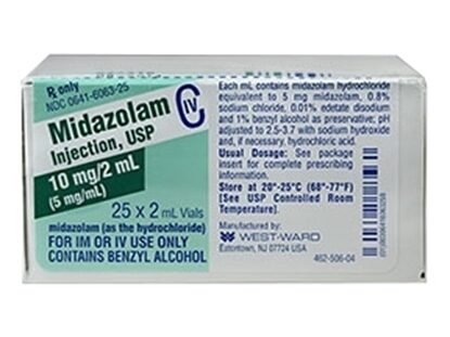 Midozolam Injection 5 mg/mL, Multiple Dose Vial 2 mL, 25/Tray