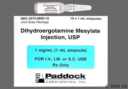 Dihydroergotamine Mesylate Injection 1 mg/mL, Ampule 1 mL, 10/Tray