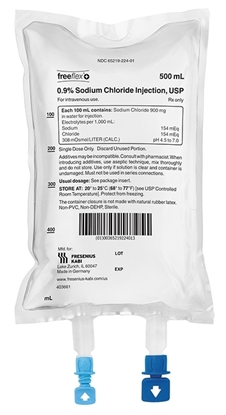 0.9% Sodium Chloride IV Solution Injection, 500 mL Freeflex® Bag, Latex/PVC/DEPH-free, 20/Case