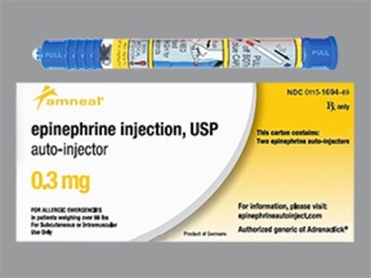 Epinephrine Injection 0.3 mg, Auto-Injector 0.3 mL, 2/Box