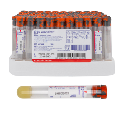 Vacutainer® Red / Gray Plastic SST™ Blood Collection Tubes, 100/Package