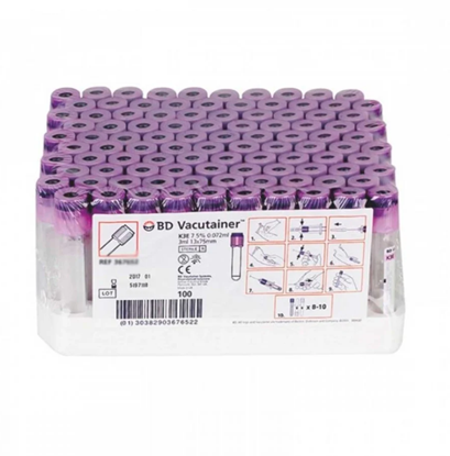Vacutainer® Lavender EDTA Blood Collection Tubes, 100/Package