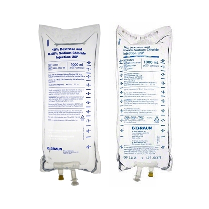 Dextrose and Sodium Chloride IV Solution Injection, 1000 mL Excel® Bag, Latex/PVC/DEPH-free, 12/Case
