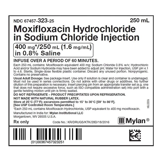 400mg Moxifloxacin HCl IV Solution Injection 250 mL Flex Bag 12Case