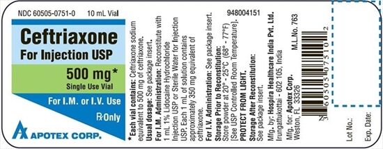 Ceftriaxone Injection 500mg Single Dose Vial 10 mL Each