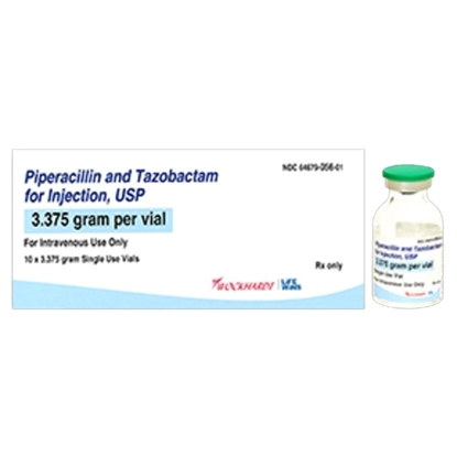 Piperacillin and Tazobactam Injection 3.375 g/Vial, Single Dose Vial 15 mL, 10/Tray