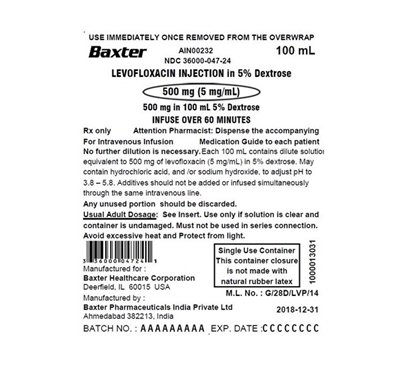 500mg Levofloxacin IV Solution Injection, 100 mL Bag, 24/Case