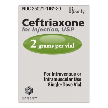 Ceftriaxone Injection 2 g/Vial, Single Dose Vial 20mL, 25/Tray