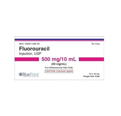 Fluorouracil Injection 50 mg/mL, Single Dose Vial 10 mL, 10/Tray