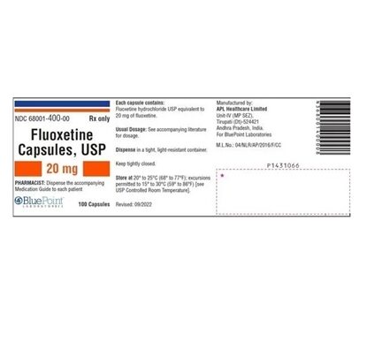 Fluoxetine HCl, 20mg, 100 Capsules/Bottle