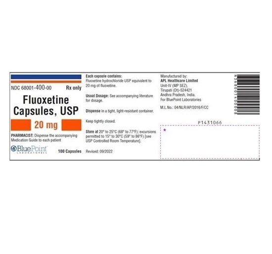 Fluoxetine HCl 20mg 100 CapsulesBottle