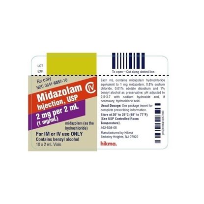 Midazolam HCl Injection 1 mg/mL, Single Dose Vial 2 mL, 10/Tray