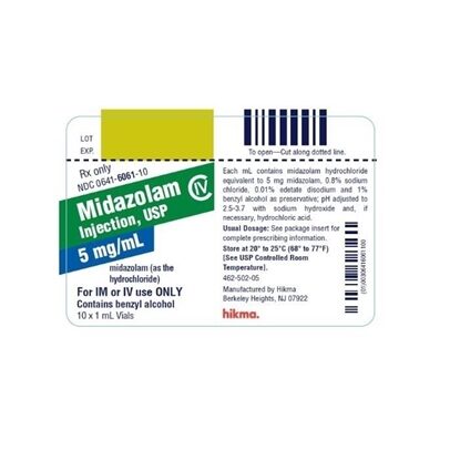 Midazolam Injection 5 mg/mL, Multiple Dose Vial 1 mL, 10/Tray