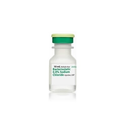 Bacteriostatic 0.9% Sodium Chloride Injection 9 mg/mL, Multiple Dose Vial 10 mL, 25/Tray