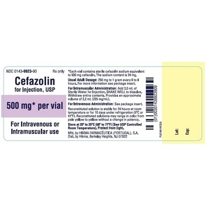 Cefazolin Sodium Injection 500 mg, Single Dose Vial 10 mL, 25/Tray