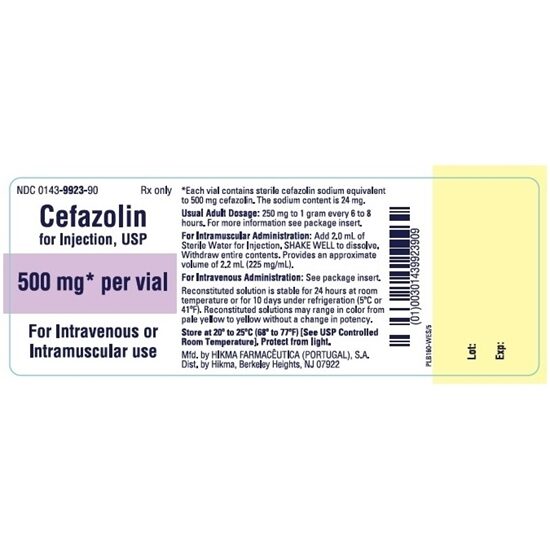 Cefazolin Sodium Injection 500 mg Single Dose Vial 10 mL 25Tray